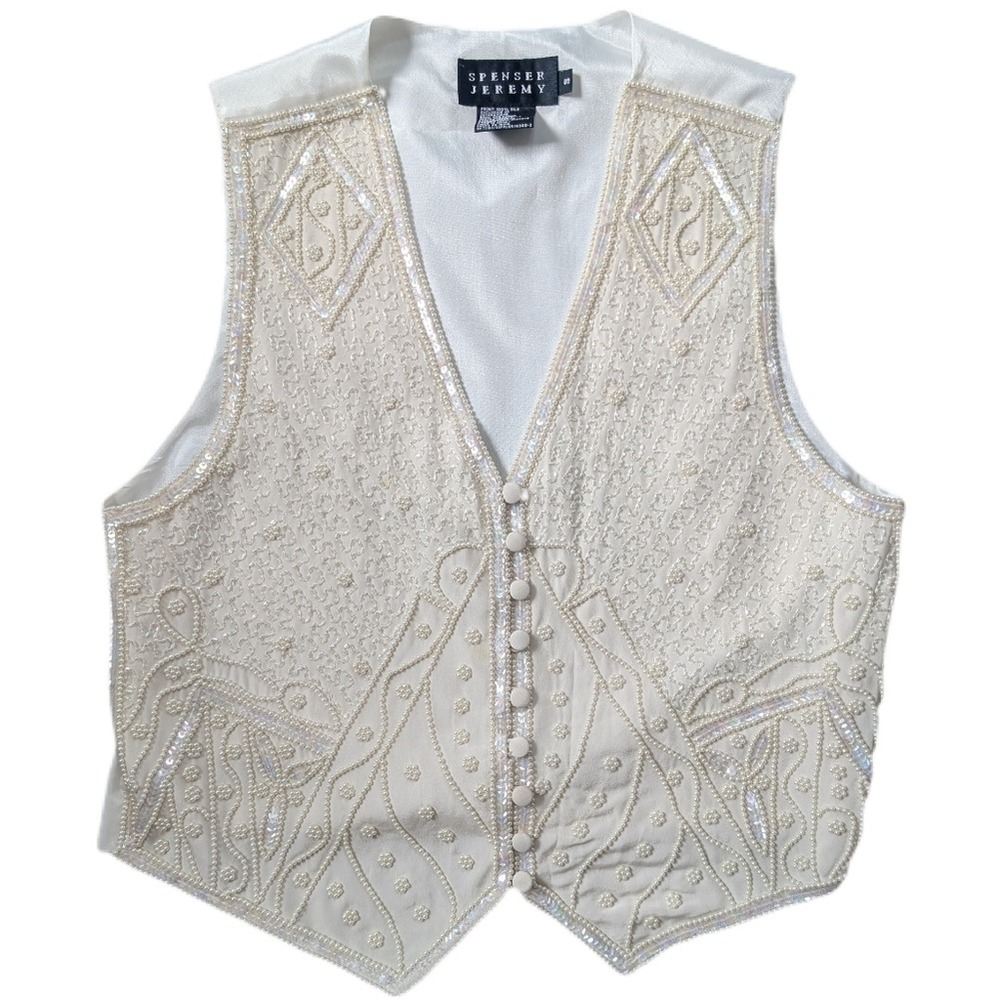 Vintage 90s Indian Romantic Beaded Embellished Silk Tailored Vest